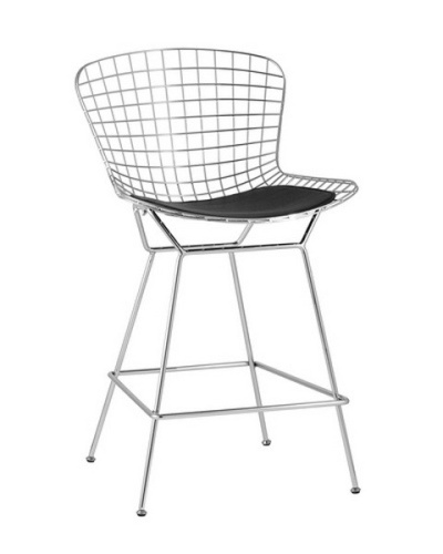 Стул полубарный Stool Group Bertoia BTY-24L-P6 CH/BL хромированный/черная подушка