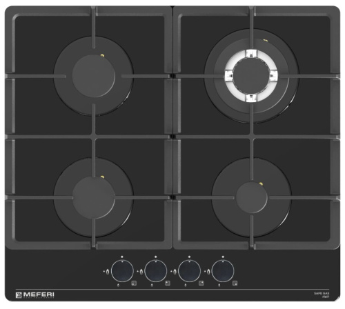 Встраиваемая газовая варочная панель Meferi MGH604BK Glass Power