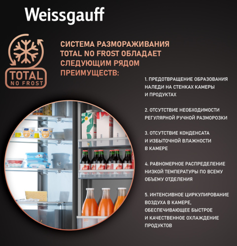 Встраиваемый холодильник Weissgauff WRKI 1970 Total NoFrost Inverter Premium Ecofresh Inox фото 3