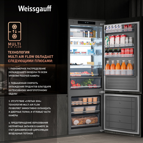 Встраиваемый холодильник Weissgauff WRKI 1970 Total NoFrost Inverter Premium Ecofresh Inox фото 7