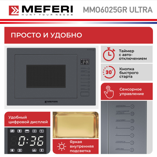 Встраиваемая микроволновая печь Meferi MMO6025GR ULTRA фото 12