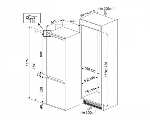 Встраиваемый холодильник Smeg C3170NE фото 2